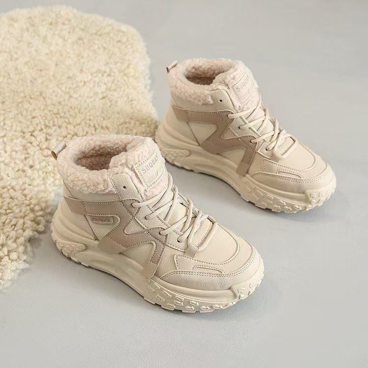 Fleece High-top Dad Shoes Women's Autumn and Winter New Cotton Shoes Student Warm Thick-soled Snow Boots