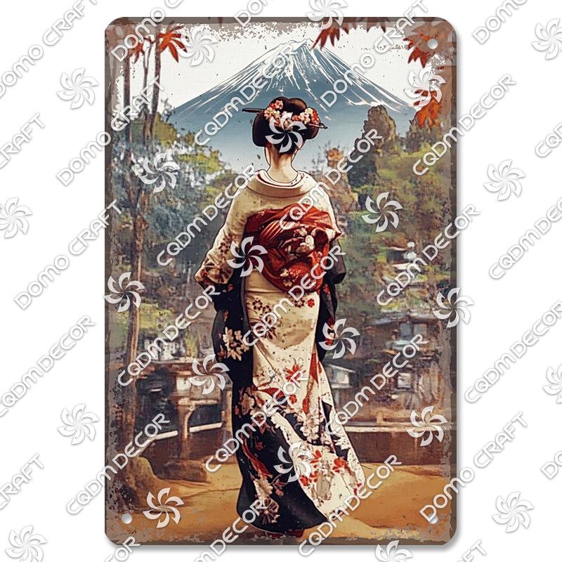 Retro Japanischer Stil Poster Metall Blechschilder Kimono Schönheiten Japanischer Samurai Vintage Metallplatte Wanddeko Club Bar Man Cave