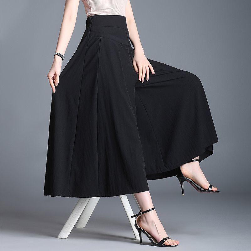 Women Clothes Korean Fashion High Waist Elegant Wide Leg Pants Summer Office Lady Solid Loose Pockets Skirt Trousers Pantalones