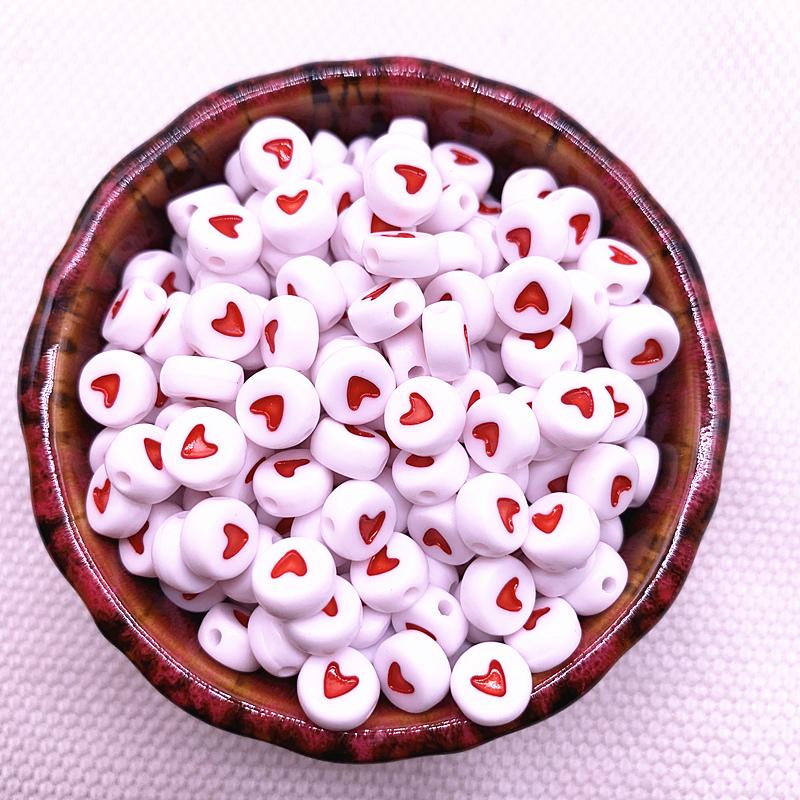 New 100pcs 6X6mm 7x4mm Spaced Acrylic Round Beads Love Heart Shape Beads for Jewelry Making DIY Charms Handmade Bracelet