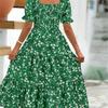 Women's Square Collar Waist Printed Dress S-XXXL