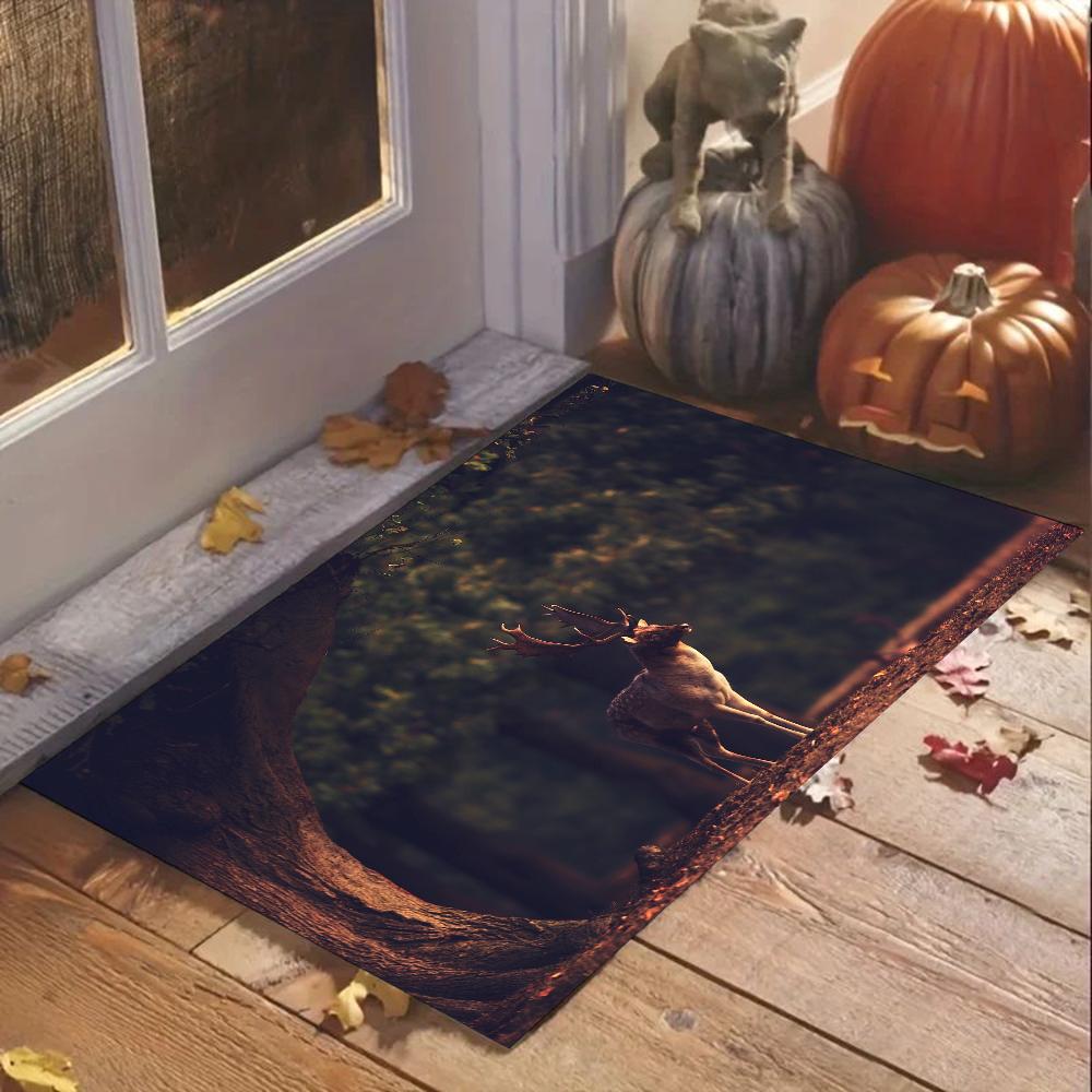 1pc Natural Forest Deer Bathroom Absorbent Mats Anti-Slip Mats Home Decor Supplies Carpets Home Kitchen Floor Mats