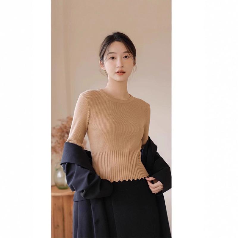 Unique chic crew neck knitted bottoming shirt women's inner sweater winter new top trendy