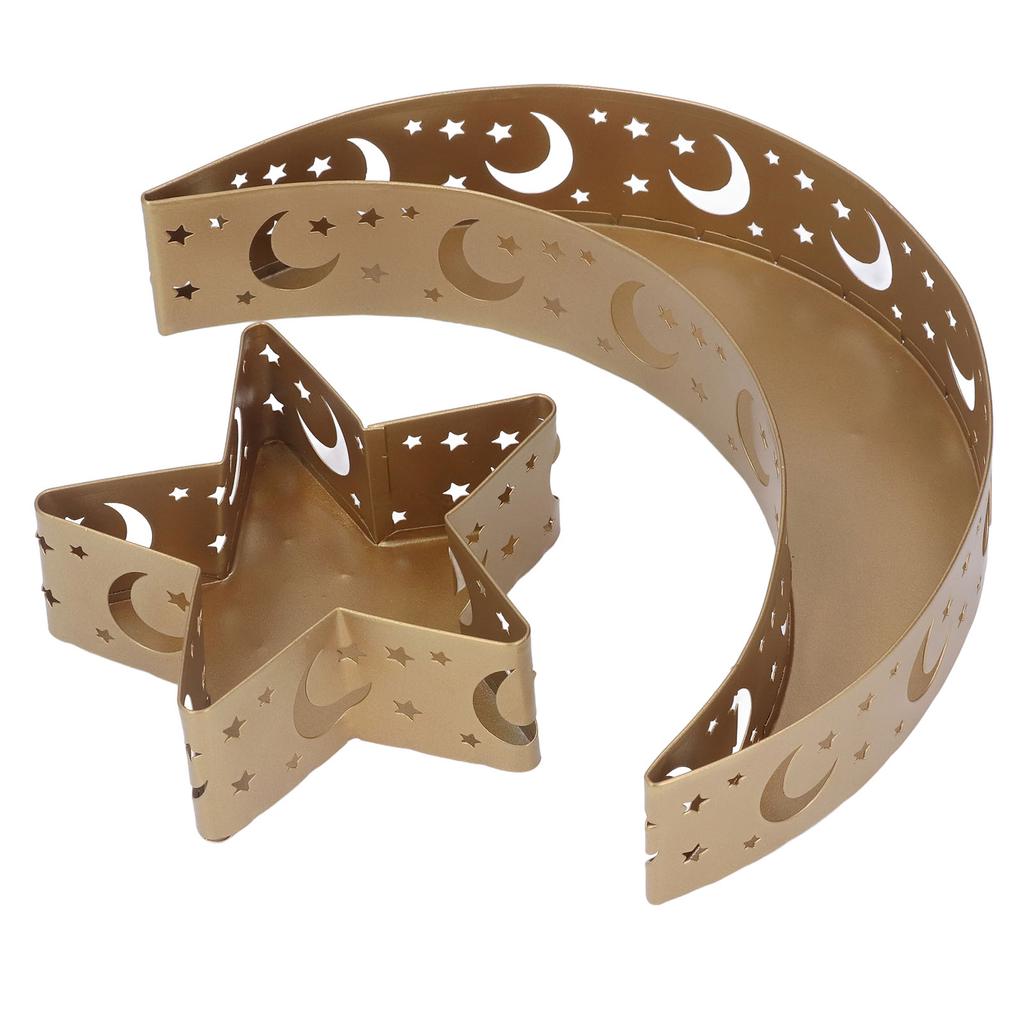 2 Stück Ramadan Desserttablett Mond Stern Edelstahl Eid Serviertischgeschirr Dekor für Islam Muslim