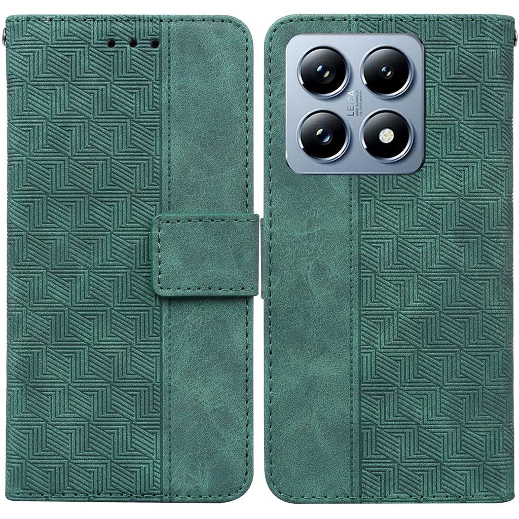 For Xiaomi 14T Case Geometry Pattern Leather Wallet Phone Cover with Wrist Strap