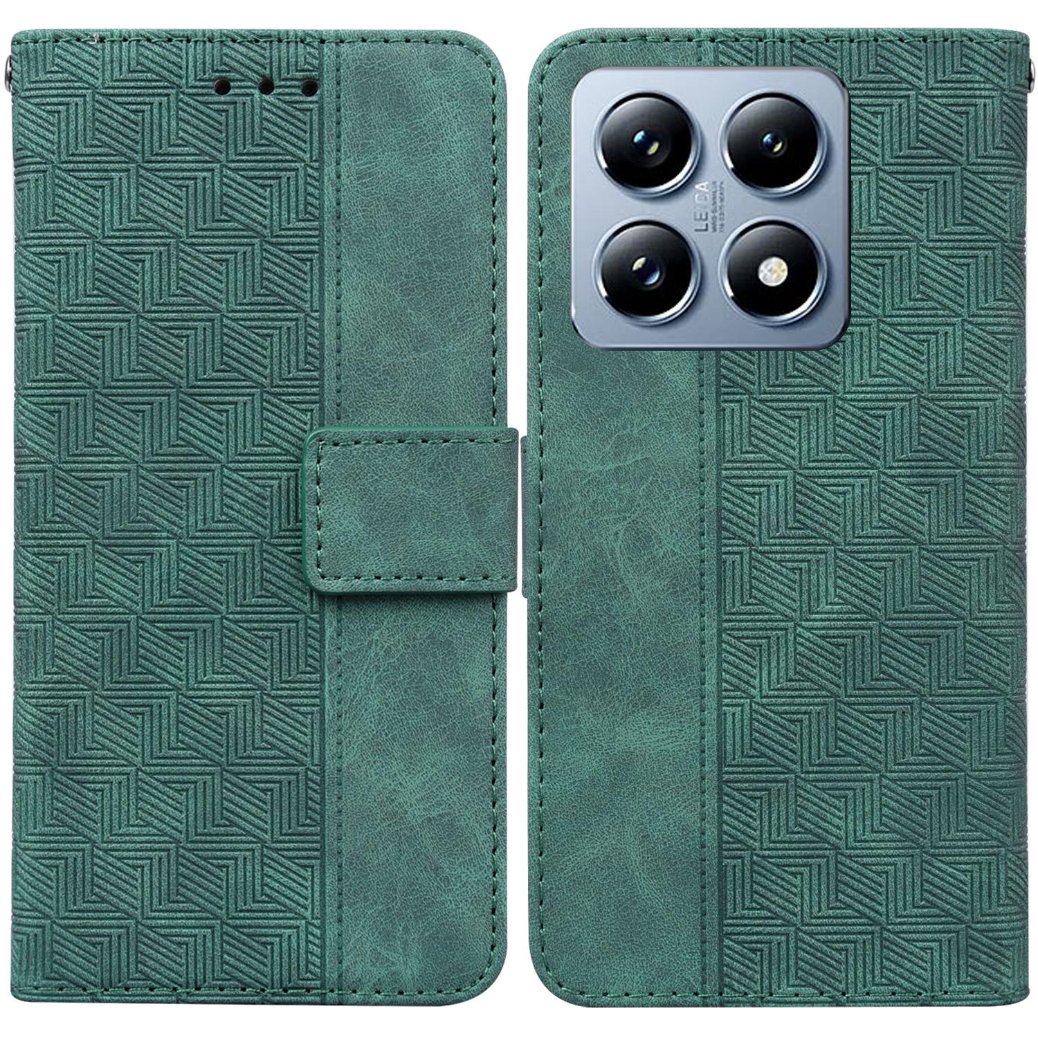 

Для Xiaomi 14T Pro Чехол Геометрический узор Кожаный кошелек Чехол для телефона с ремешком на запястье Green