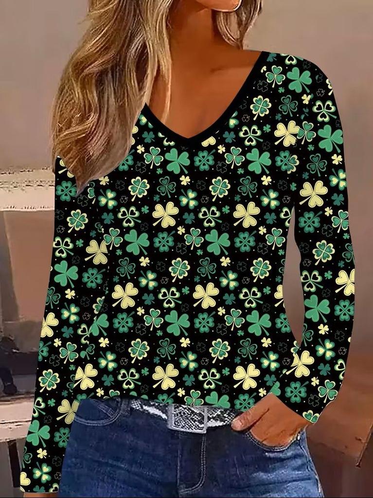 Damen Frühling und Herbst Baumwolle Mode Lässig Locker 3D Muster Gedruckt Rundhals Langarm T-Shirt Top