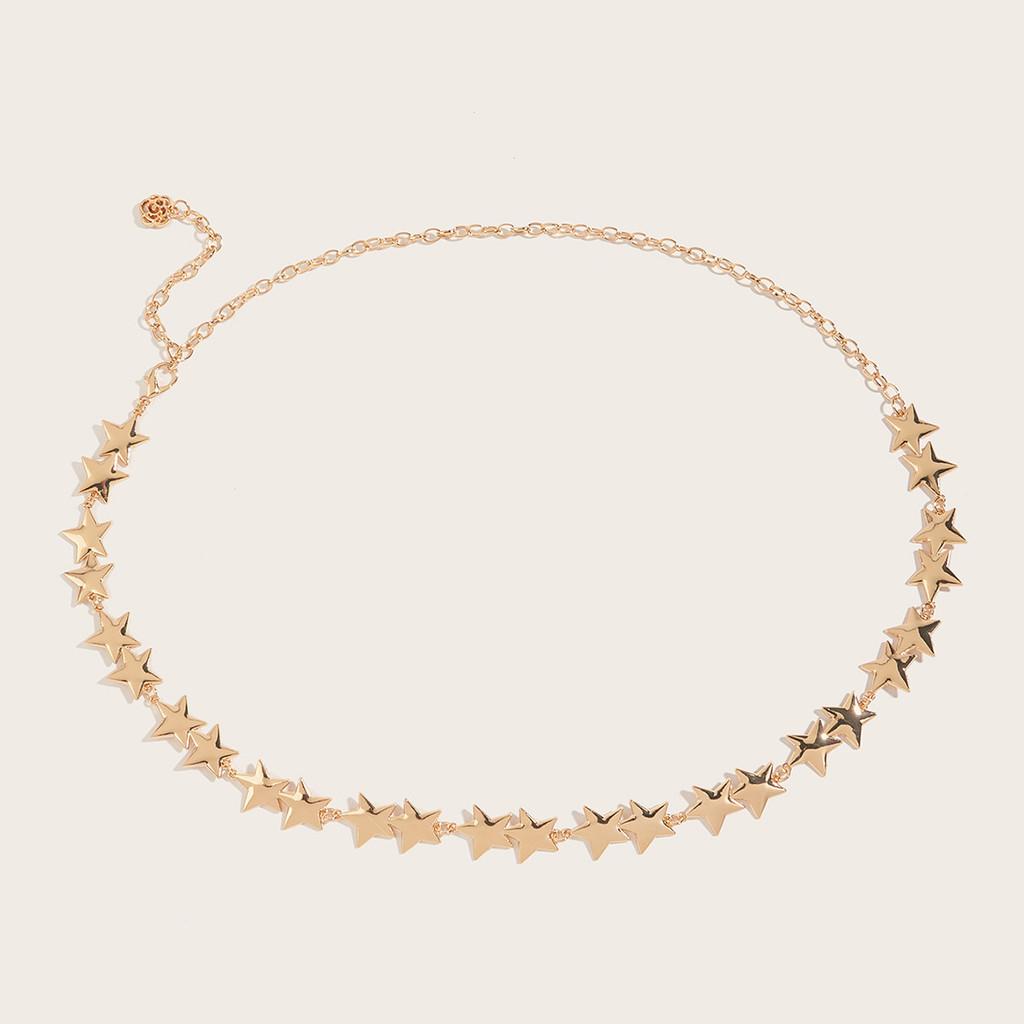 

Spring Metal Chain Waist Belt With Star Shaped Design For Dresses And Skirts золотий