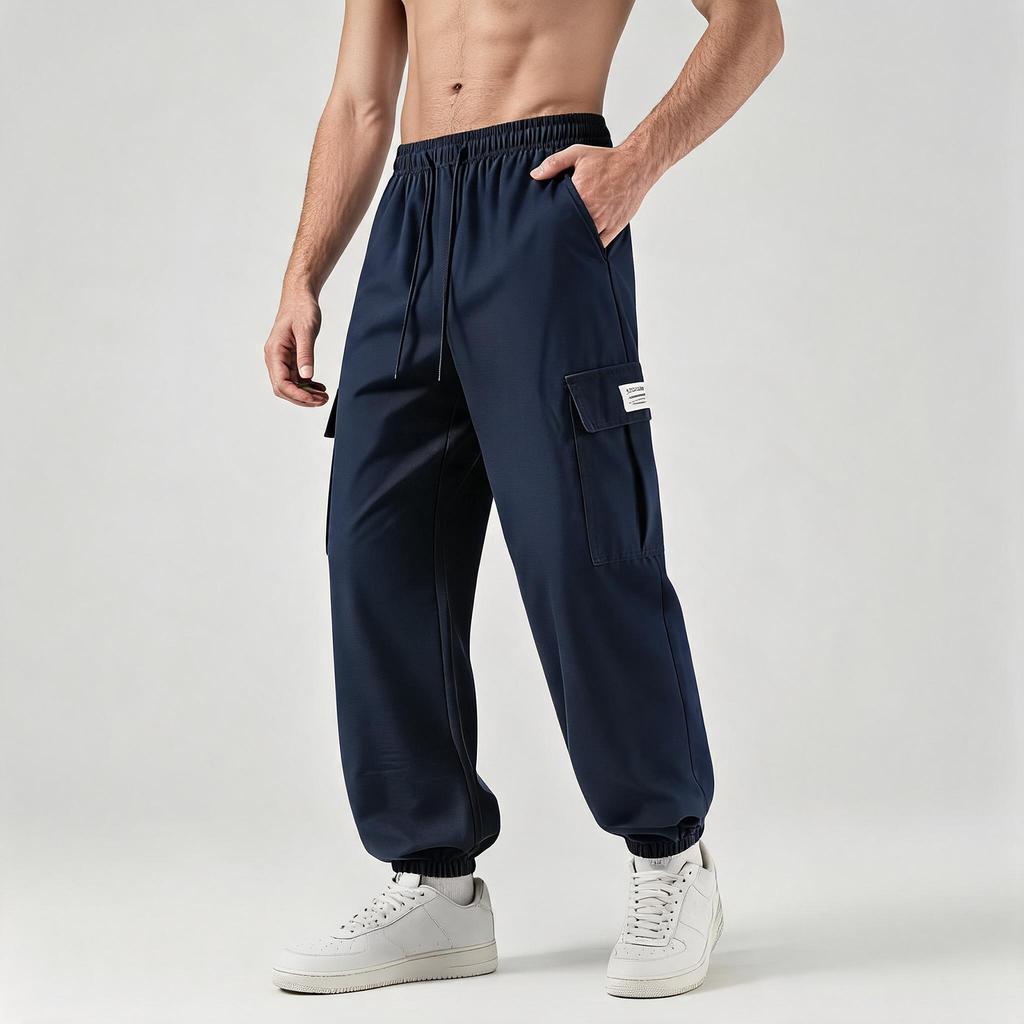Herren Cargojogginghose Leichte Arbeitskleidung Verjüngtes Bein Mehrere Taschen Design Outdoor Sport Freizeit Hose mit Elastischem Bund und Knöchelbündchen