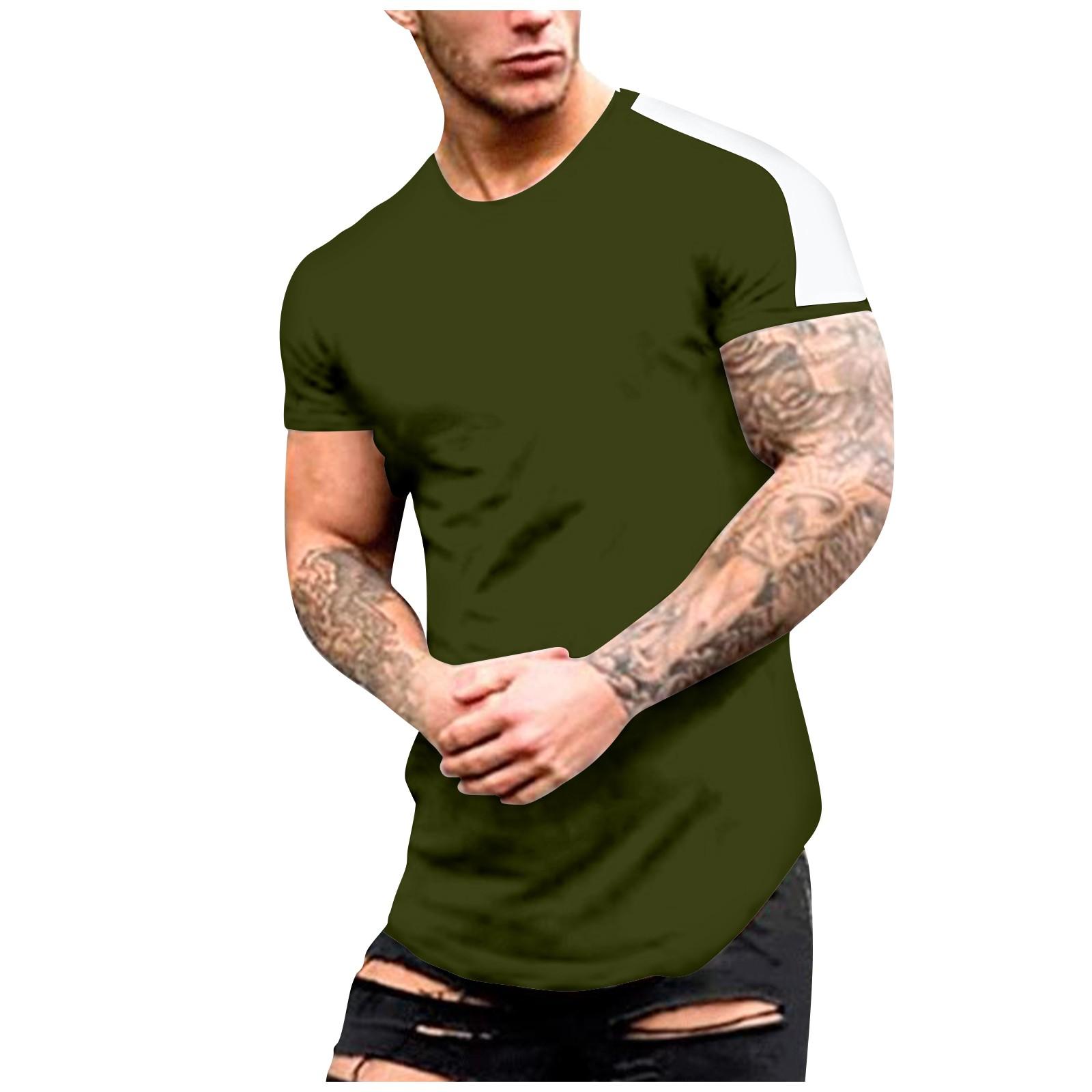 

Летняя мужская свободная повседневная футболка с круглым вырезом в тон с короткими рукавами L