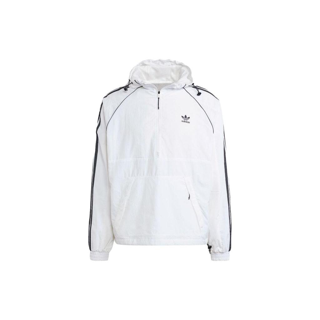 Adidas Originals Logo Print Zip-Up Hooded Long Sleeve Windbreaker Men Outerwear White IZ3285