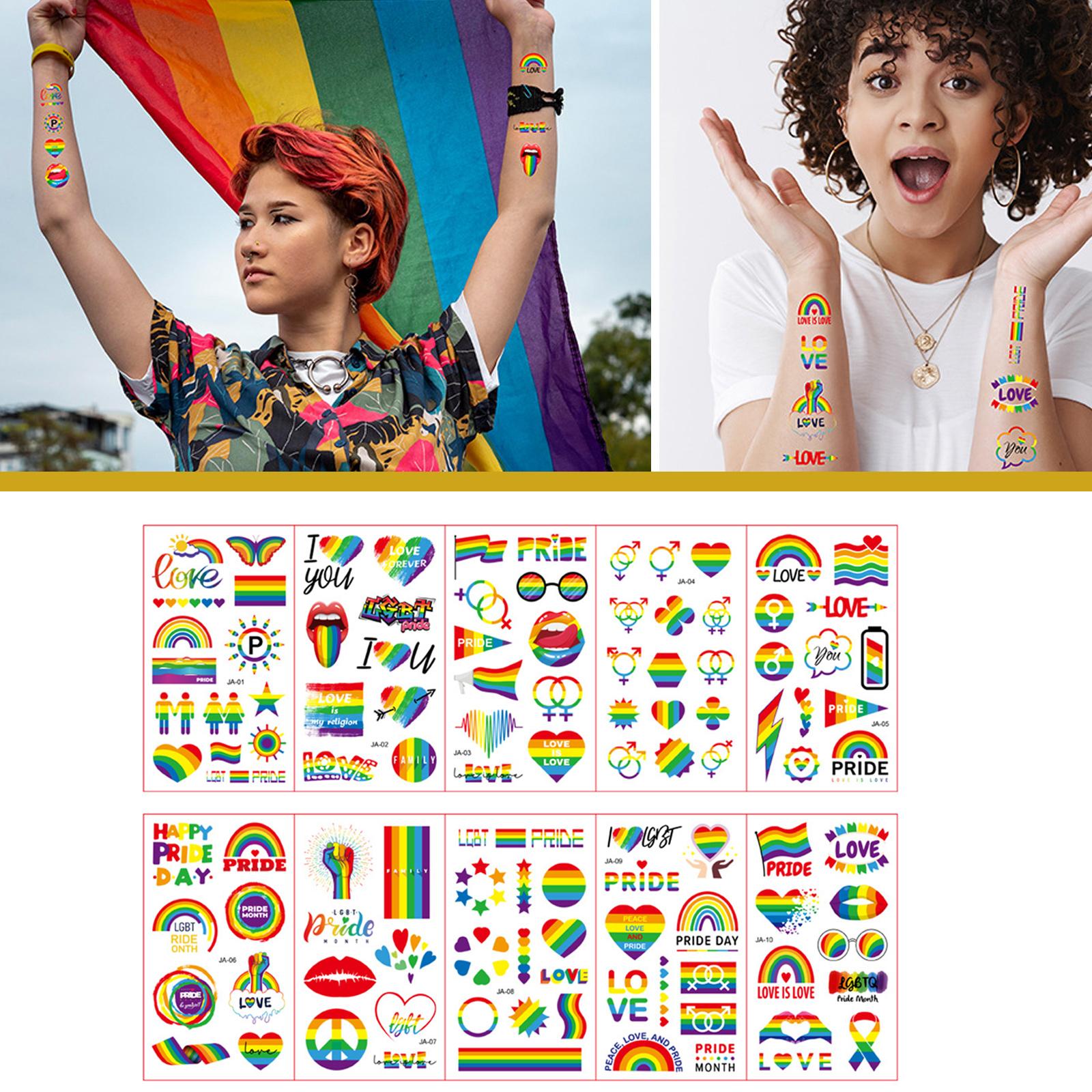 

Радужная фальшивая татуировка гей водонепроницаемая красочная наклейка Радужная художественная вечеринка Лицо Тело Нога Рука 10 шт. / С T2J3