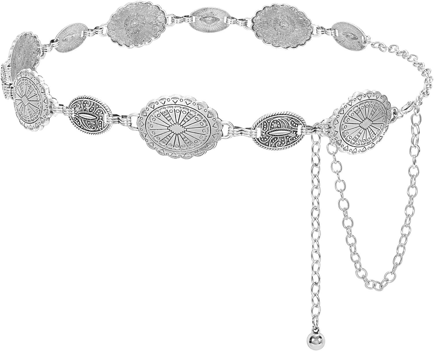 Dames Metalen Tailleketting Riem Concho Western Cowgirls Country Riem voor Jeans Jurk 118cm white