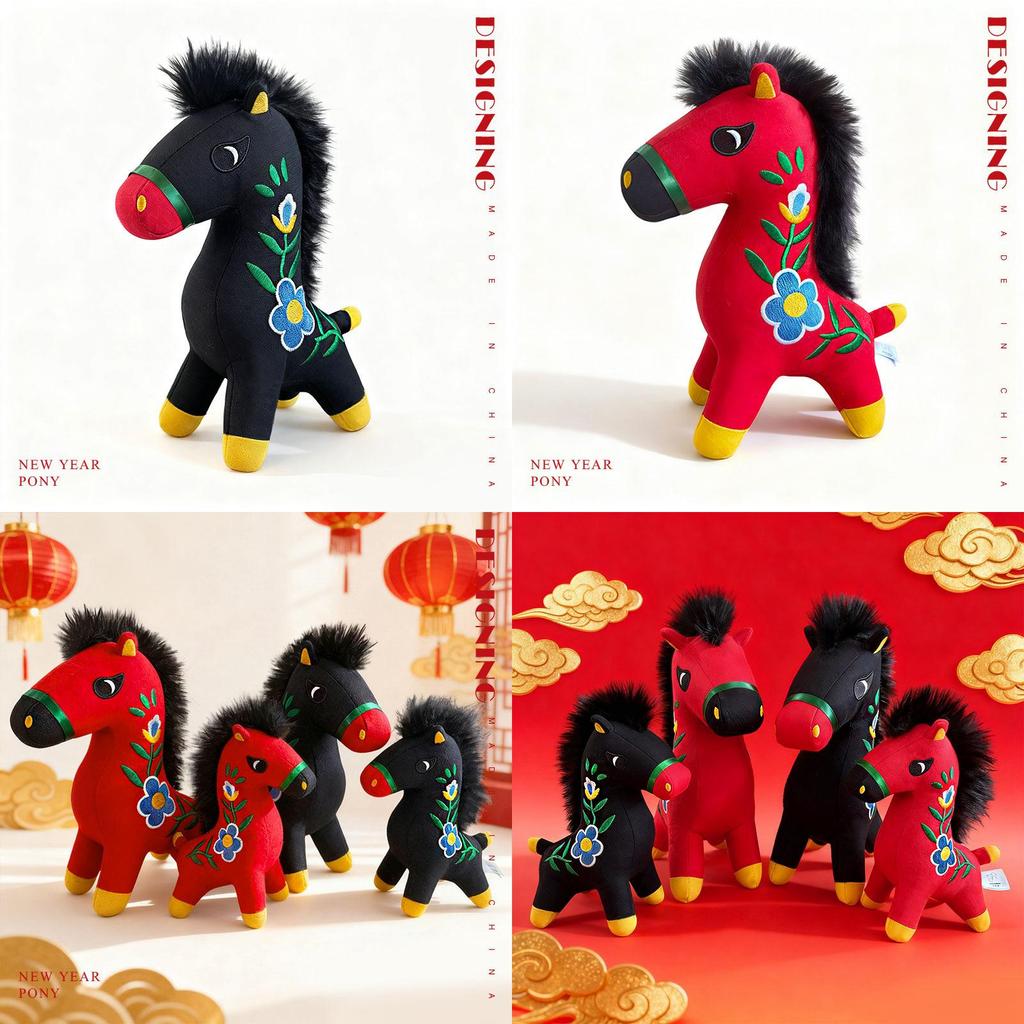 Horse Year Plush Toy With Pp Cotton Fill For Chinese New Year Gift And Home Decor