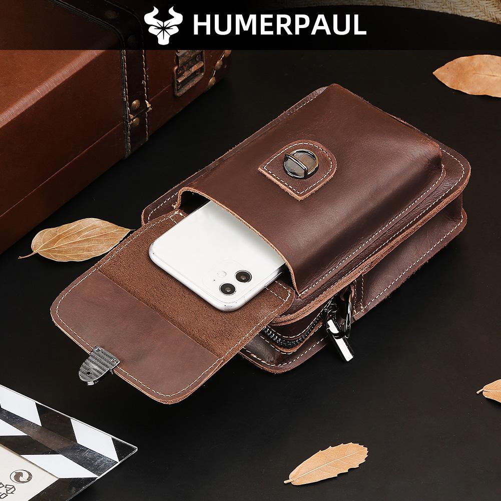Humerpaul New Men Bags First Layer Cowhide Shoulder Bag Retro Messenger Bag Multi-function Tool Storage Bag Sports Waist Bag