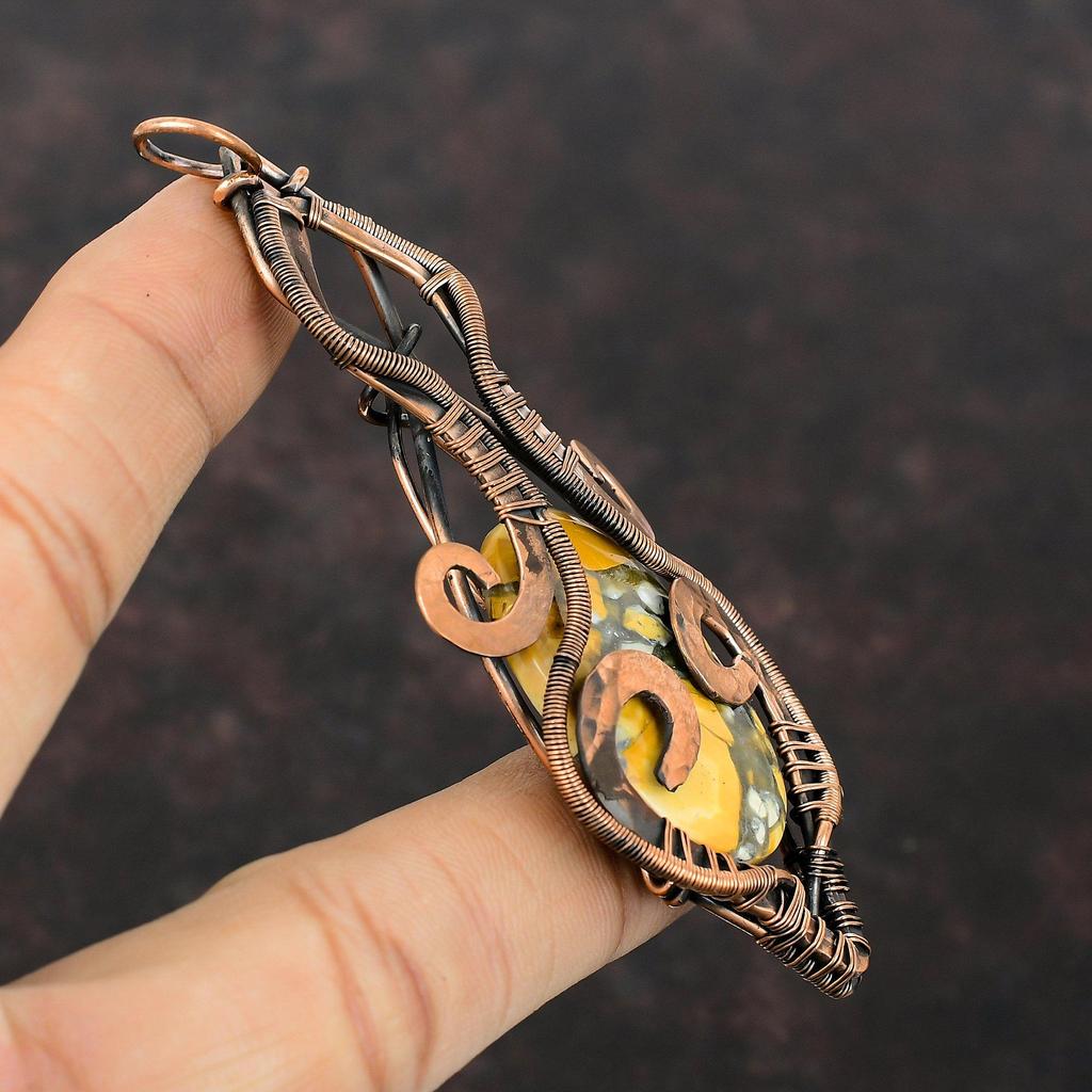 Maligano Jasper Pendant Copper Wire Wrapped Pendant Stylish Pendant Gemstone Copper Jewelry Handmade Pendant Gift For Mom Wire Wrap Jewelry