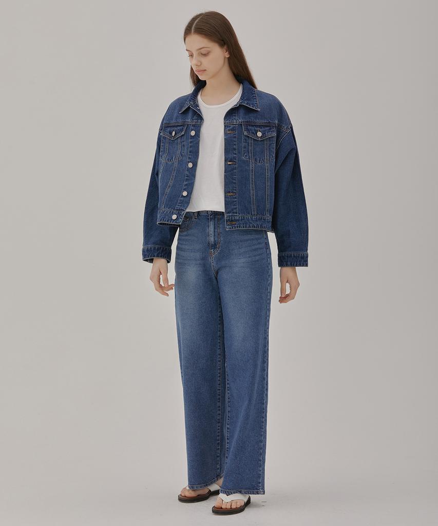 RYUL+WAI Wide Straight High-Waisted Denim Pants Blue