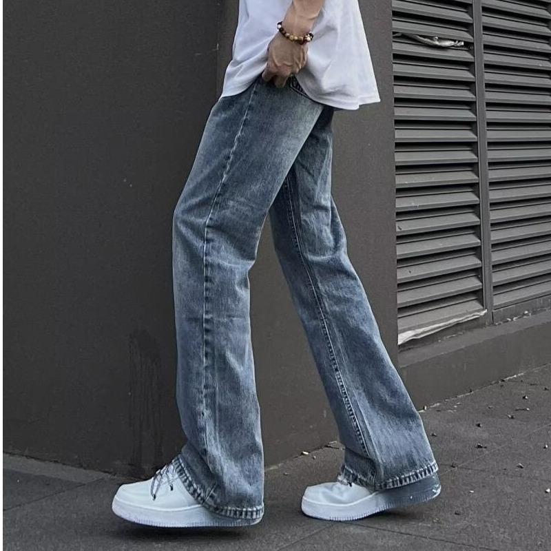 Micro-pull jeans men's spring new trendy brand American retro washed old casual versatile wide-leg pants