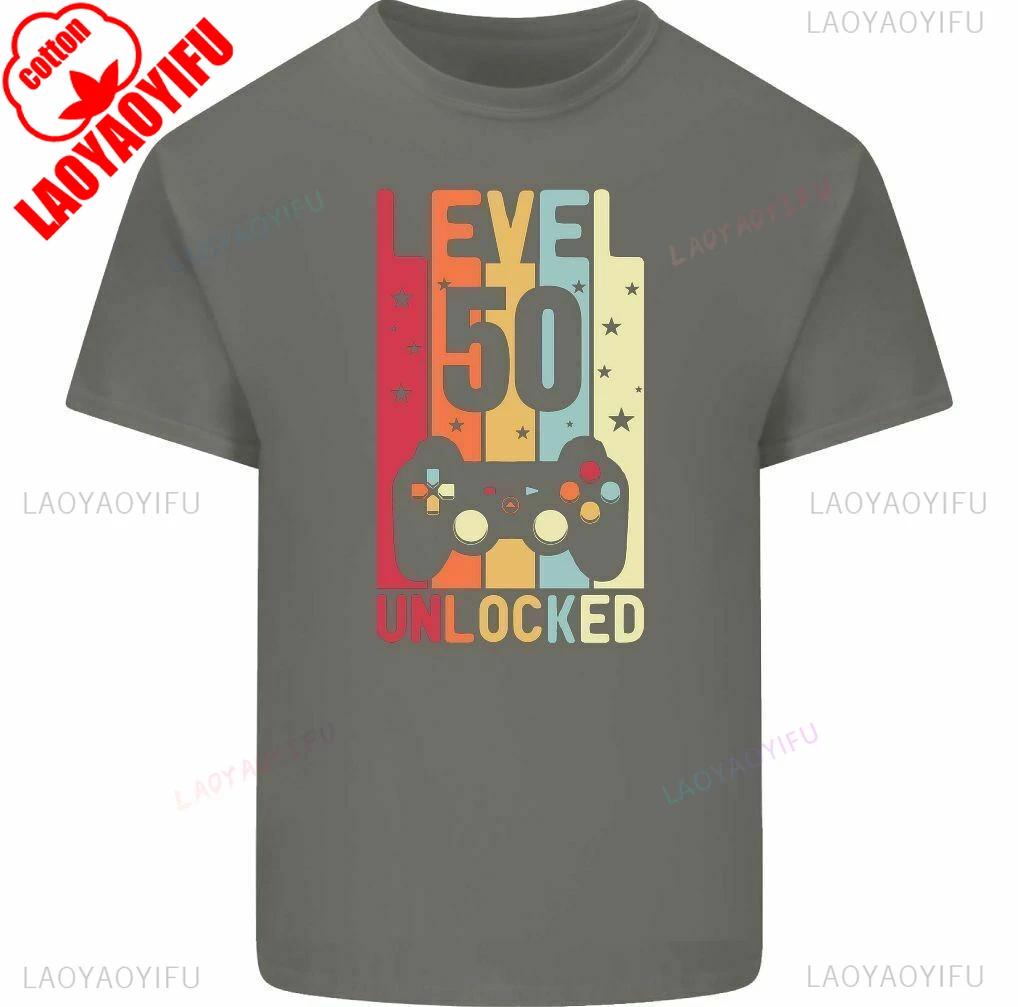 50th Birthday T-Shirt 1975 Mens Funny LEVEL UNLOCKED 50 Year Old Gaming Tee Tops Graphic T Shirts Men Clothing Cotton Shirts