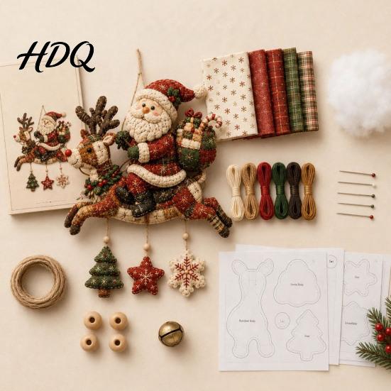 Handgefertigte Baumschmuck-Zubehörteile DIY Gesteppte Weihnachts-Windspiel-Bausätze Patchwork-Stoff Nähen Handwerk für Personalisierte Saisonale Wohnkultur Erwachsene,