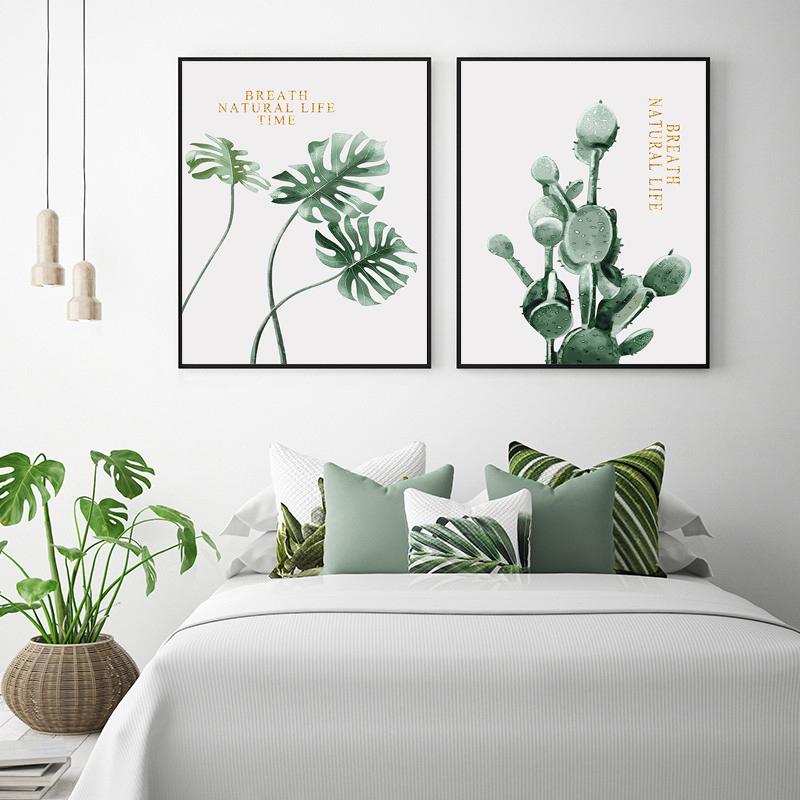 Nordic Grüne Pflanzen Wand Kunst Bilder Dekorative Leinwand Malerei Drucke Blätter Poster für Innen Wohnzimmer Wohnkultur