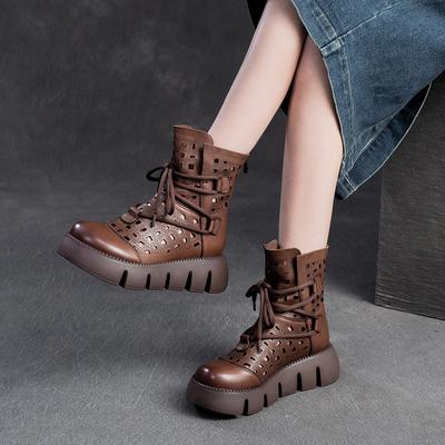 GKTINOO 2024 New Hollow Genuine Leather Sandals Women Shoes Sandals Platform Wedges Summer Shoes Woman Casual Sandals