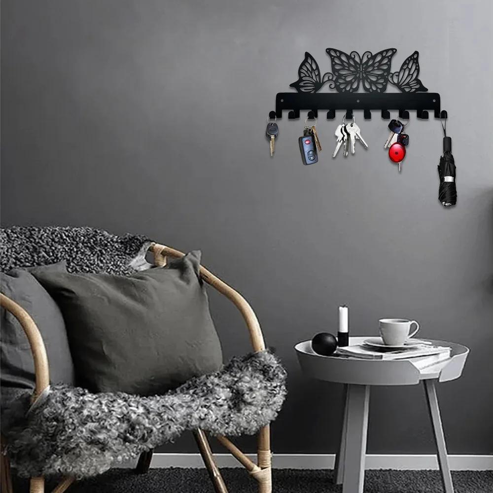 Three Buteerfly Black Art Metal Key Holder For Wall Decor Decorative Hook Organizer Rack For Towel Bag Clothing Keys For Home