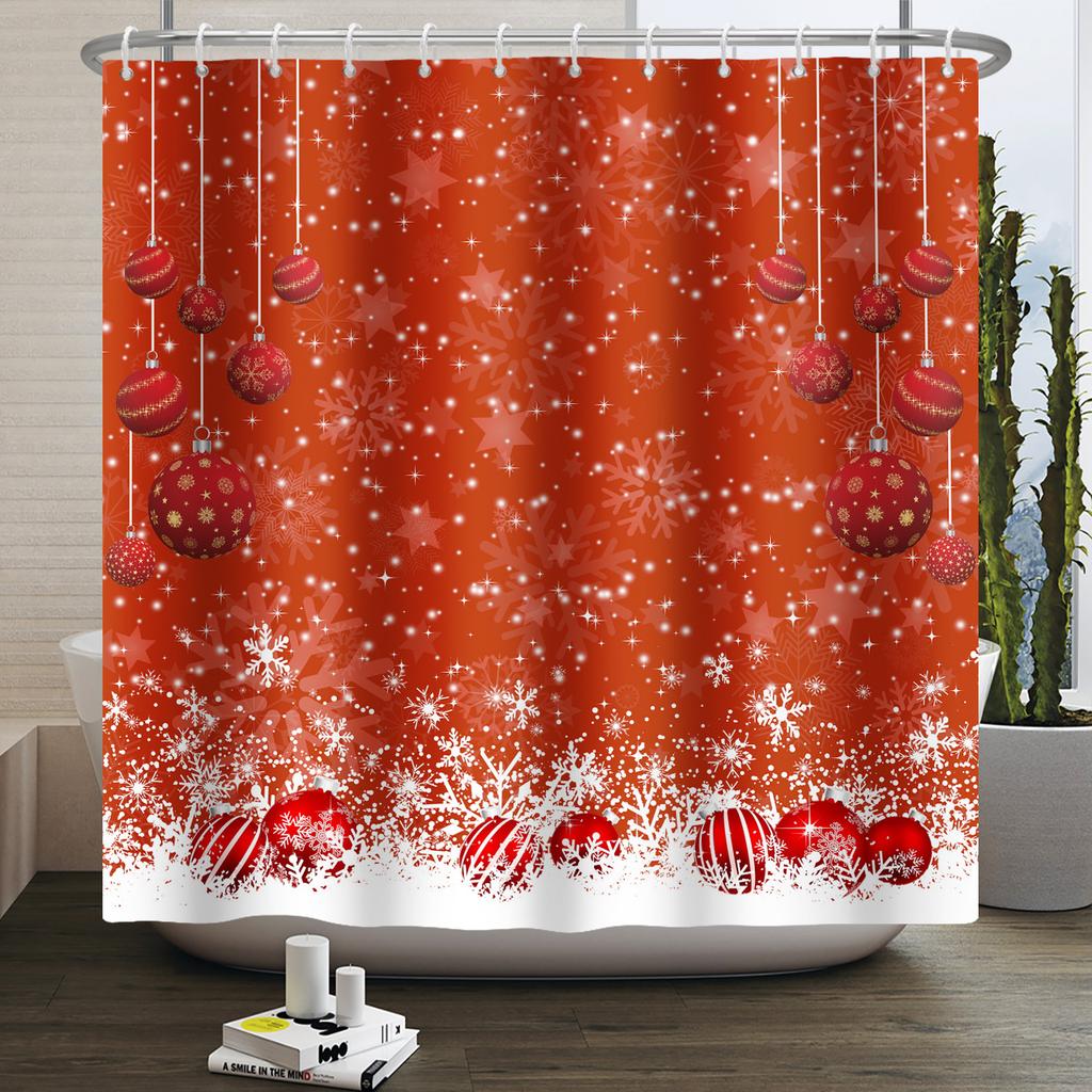1/3/4pcs Navidad Merry Christmas 3D Printing Shower Curtain Polyester Waterproof Green Festival Accessories For Bathroom Decor