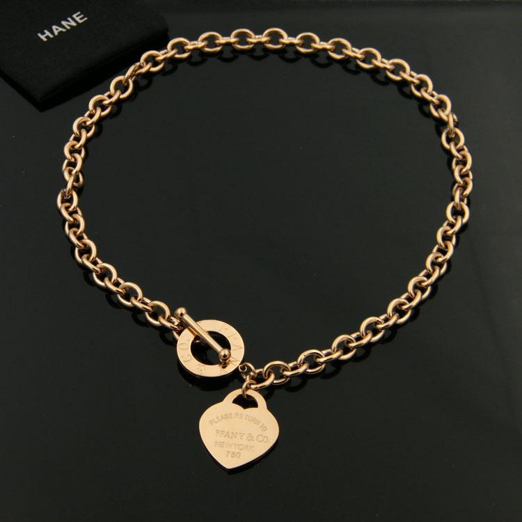 Heart-Shaped OT Buckle Chunky Titanium Steel Necklace - Rose Gold Chain 