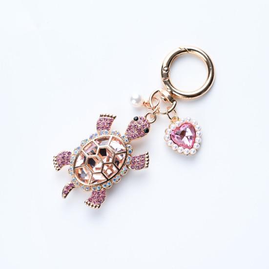 Keychain Sparkling Rhinestones Turtle Shape Bag Ornament with Faux Pearls Decor Bags Keys Decoration