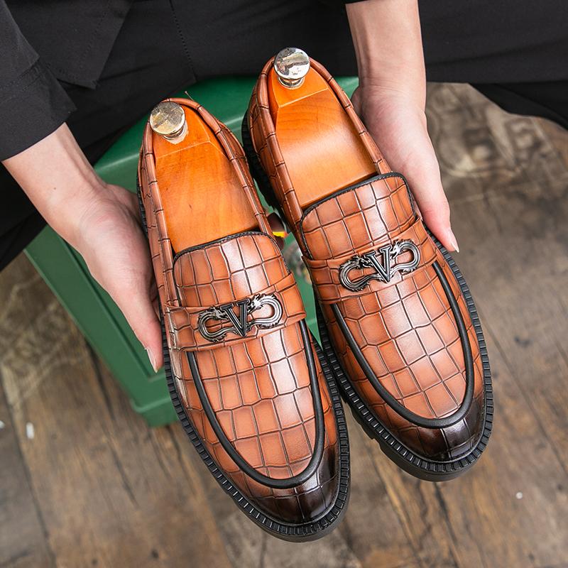 Fashion Men Business Casual Loafers Slip-On Dress Shoes Comfortable Leather Office Shoes Gentlemen Formal Non-Slip Penny Driving Shoes