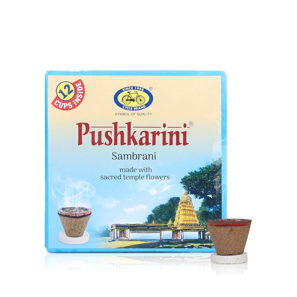 Cycle Pure Pushkarini Sambrani Dhoop Cups for Pooja 12 Cups X Pack of 3+1 Burner Plate/pack | Havan Dhoop Cups with Flowers Fragrance for Homee &