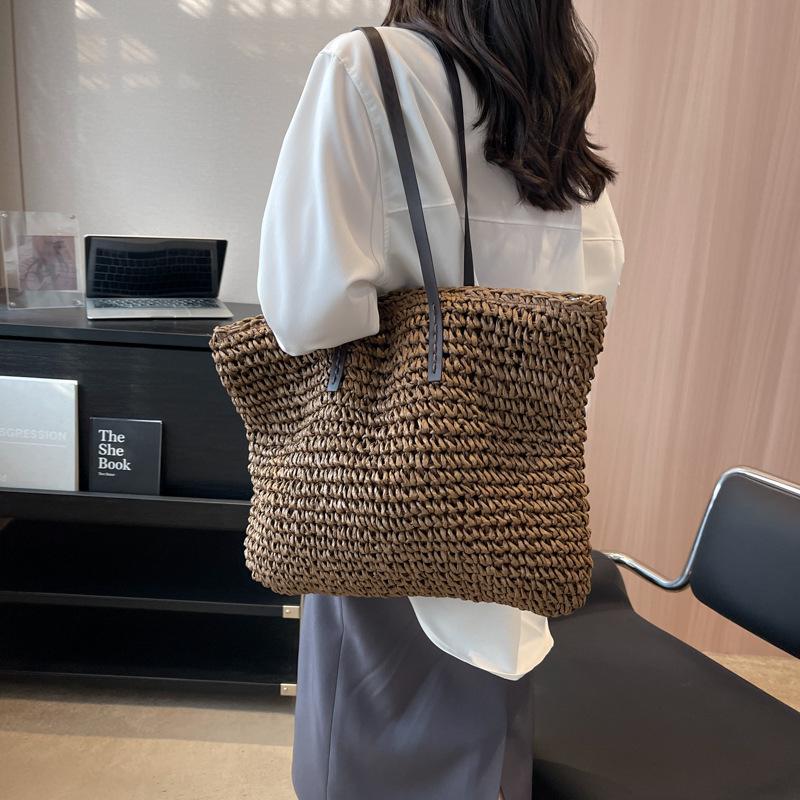 Straw Woven Tote Bags Casual Large Luxury Design Capacity Handbag Beach Shoulder Simple Women'S Bag Style Shopping Summer