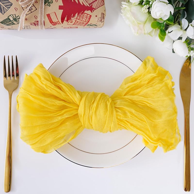 Nydotd 6pcs Fall Cheesecloth Napk Thanksgiving Boho Dinner Napk Wrinkled Rustic Linen Table Decorative Cloth Napk for Wedding Party Baby Shower