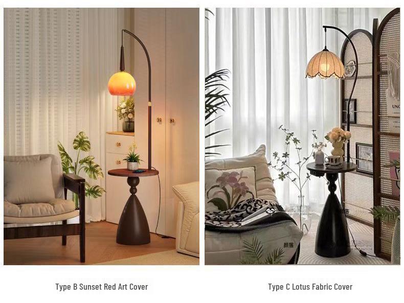 Retro American-Style Floor Lamp with Integrated Storage and Bedside Table Combo