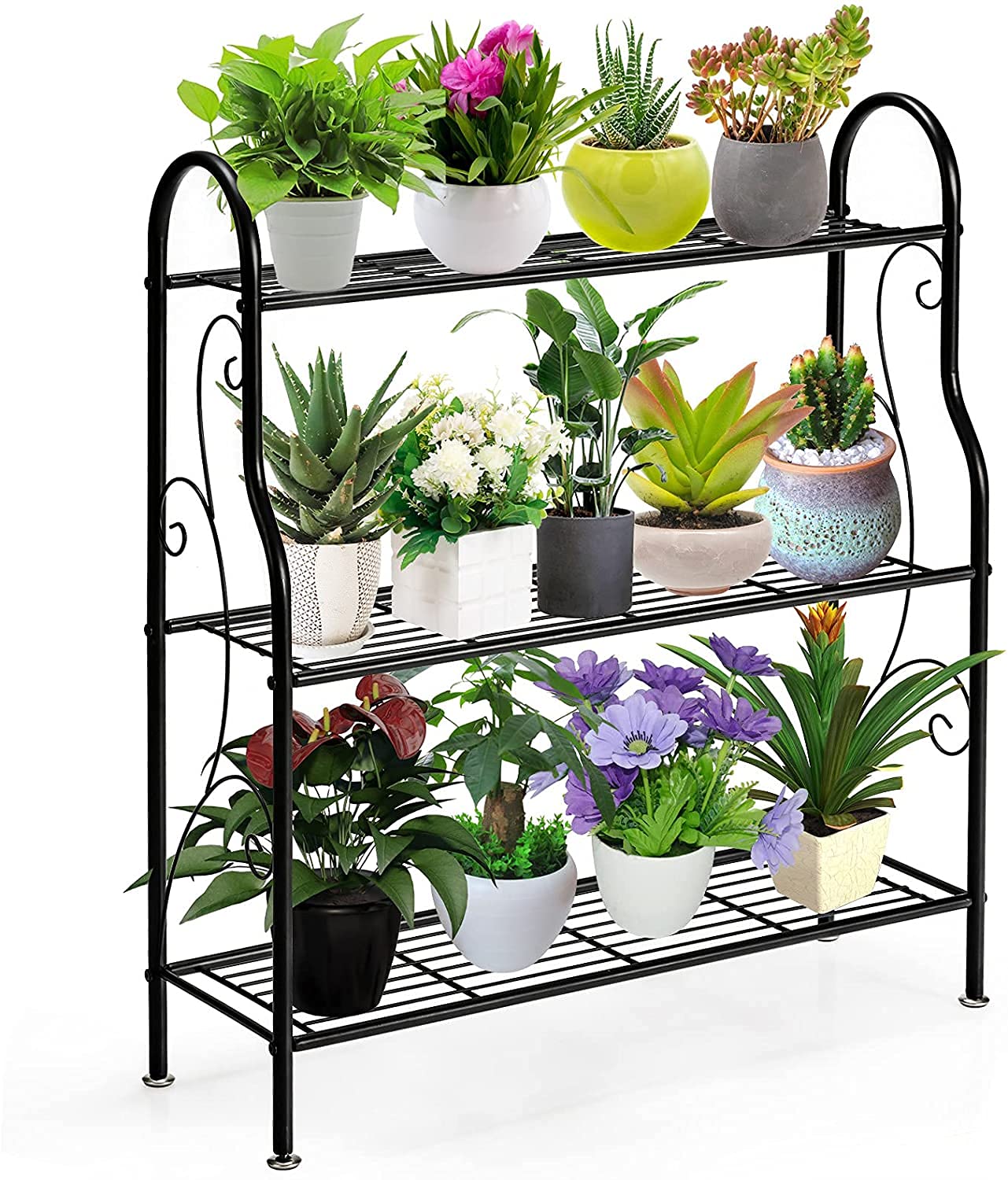 

TANGKULA Садовая стойка Подставка для цветов 3 яруса Железная подставка для растений Полка для бонсай Полка для растений Садовая стойка Подставка для цветов Подставка для горшечных растений Многофункциональная