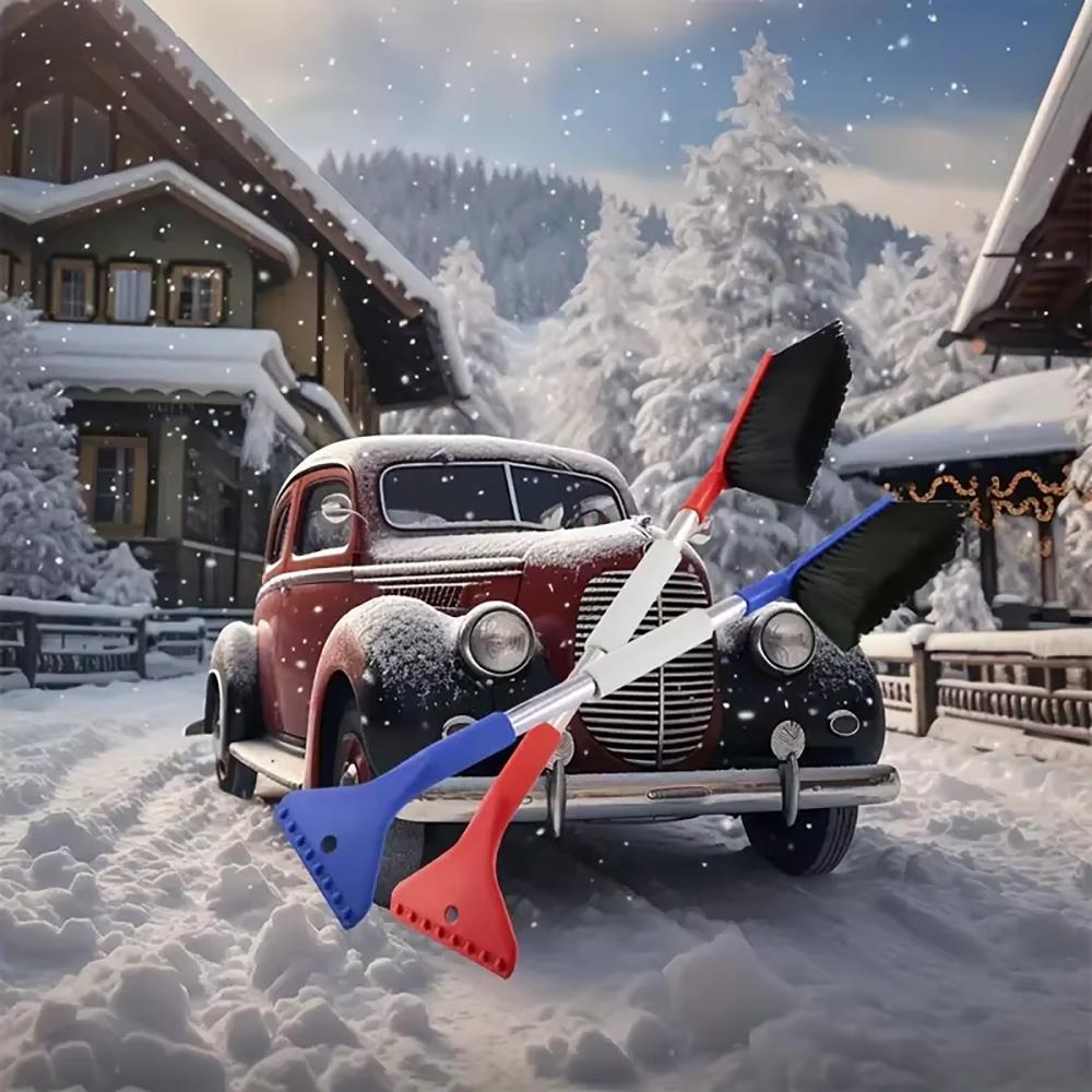 2-in-1 Brush Scrape Dual Purpose Garden Car Detachable Snow Shovel Windshield Window Cleaning & Scraping Tool Winter De-Icing Broom Accessories