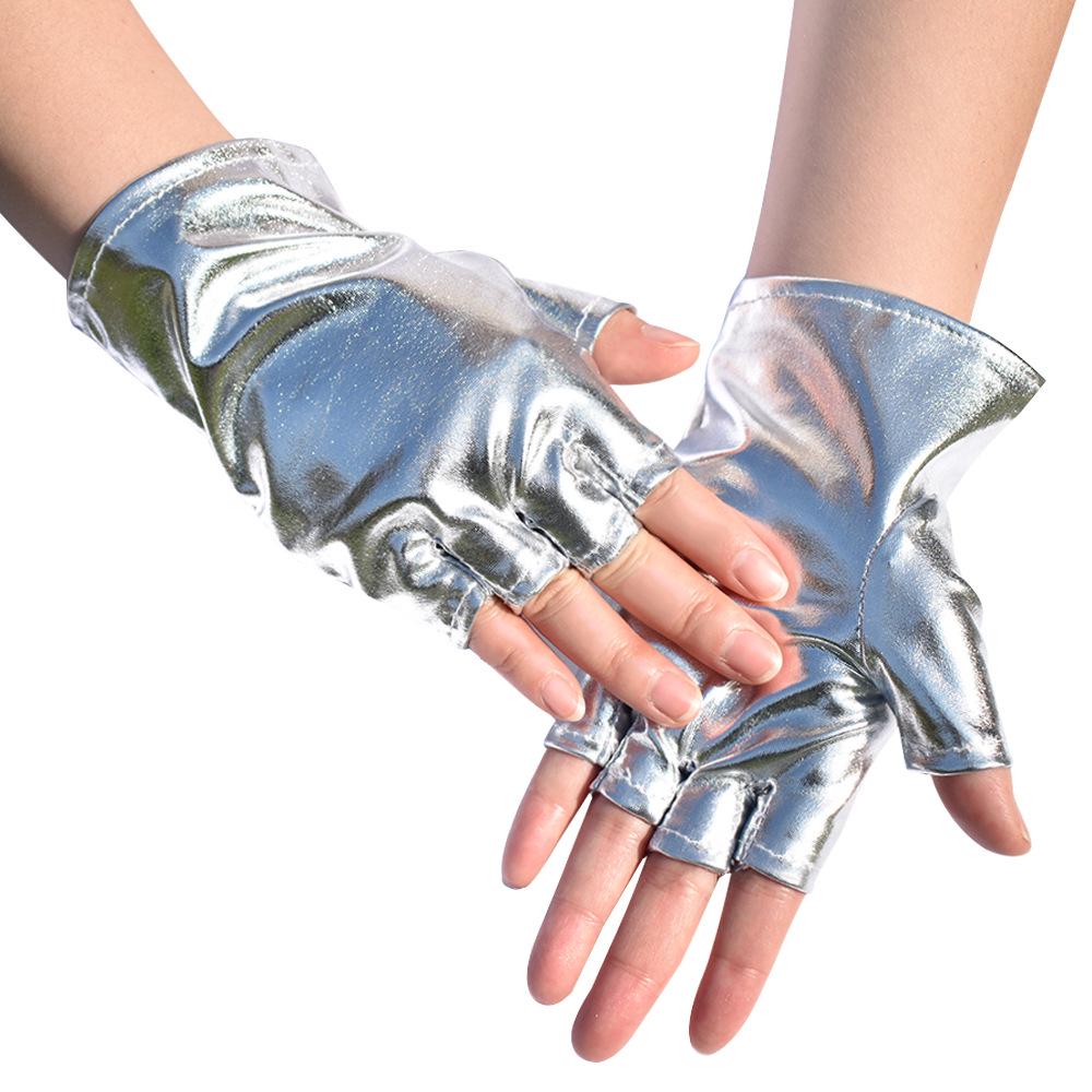 Patent Leather Half-Finger Gloves - Dark Harajuku Punk Dance Style