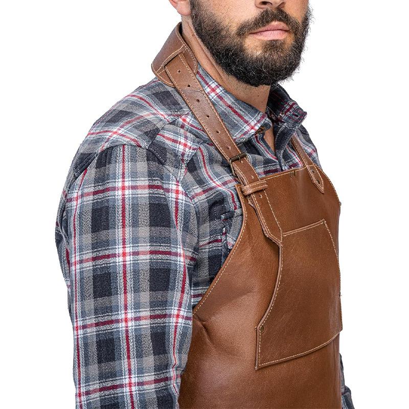 Neck Leather Apron Waterproof Oil-Proof Bbq Cooking Chef Vintage Pu Leather Apron