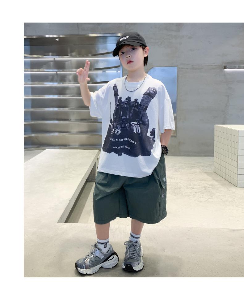 Children's Summer Short sleeved Shorts Set for Boys 2026 New Sport Loose Handsome Two piece Set for Big Boys