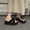 Beautiful slippers women's 2025 summer new French camellia outer wear thick-soled cover toe cool slippers soft-soled beach shoes