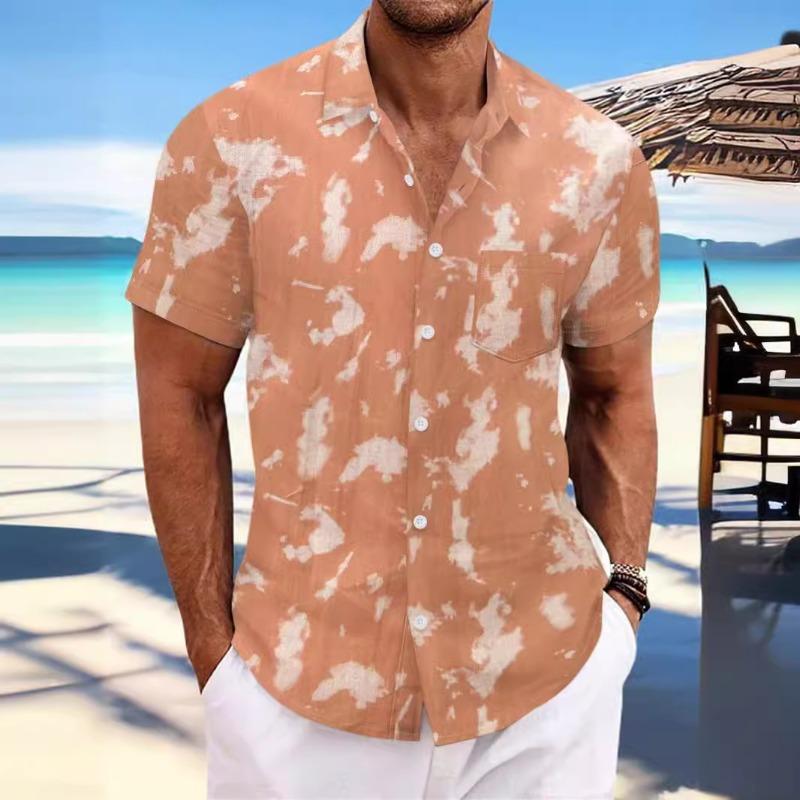 Summer New Tie-dye Lapel Short-sleeved Men's Beach Casual Sports All-match Shirt