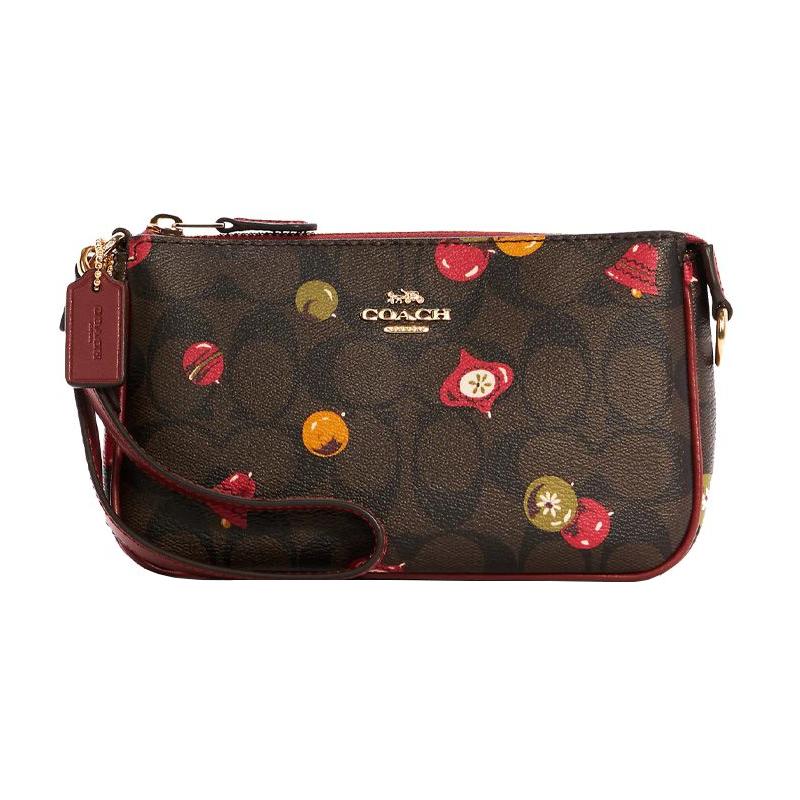 

COACH Nolita 19 classic presbyopia fruit print zipper coated canvas and leather mahjong bag underarm bag clutch small size women s dark brown коричневый