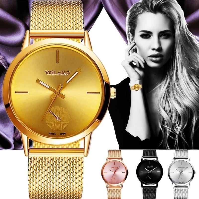 New Fashion Luxury Women Quartz Watch Rose Stainless Steel Mesh Belt Female Clocks Dress W