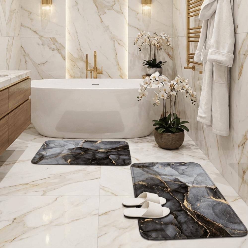 3PCS/SET Marble Pattern Bathroom Mat Soft Toilet Lid Cover Nordic-style Non-Slip Rug Home Floor