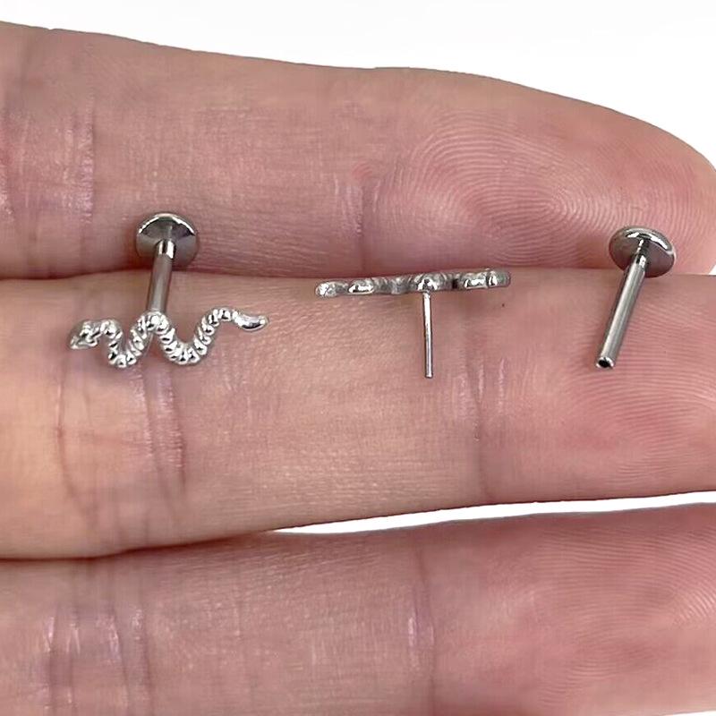 G23 Titanium Snake-Shape Lip & Ear Stud Set: Small T-Shape Pin with Curved Snake Design