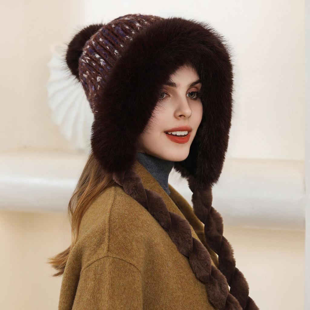Autumn and winter plush knitted hair thickened sweet versatile outdoor cycling cold braid hat