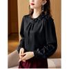Noble Women's New Autumn Pullover POLO Collar Fashionable Solid Color Long-sleeved Satin Shirt Top