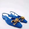 2025 Spring Newest Brand Women Sandal Fashion Buckle Shallow Ladies Elegant Blue Mules Flat Heel Female Dress Slides Shoe