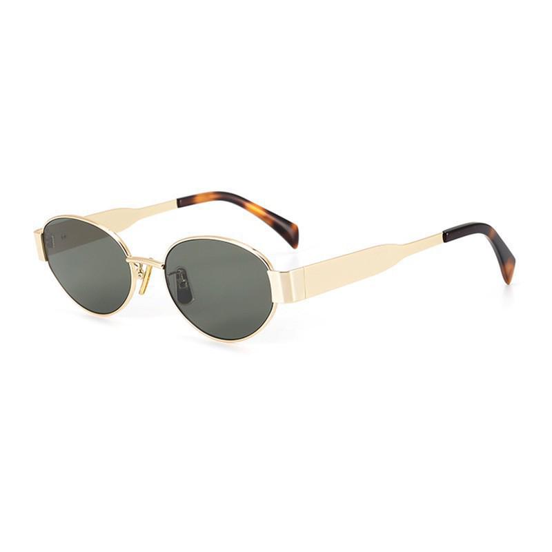 High-End Retro Cat-Eye Metal Oval Frame Sunglasses for Women - European and American Street Style